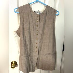 Vintage 1980s EXPRESS 100% linen vest top large classic back tie tan never worn